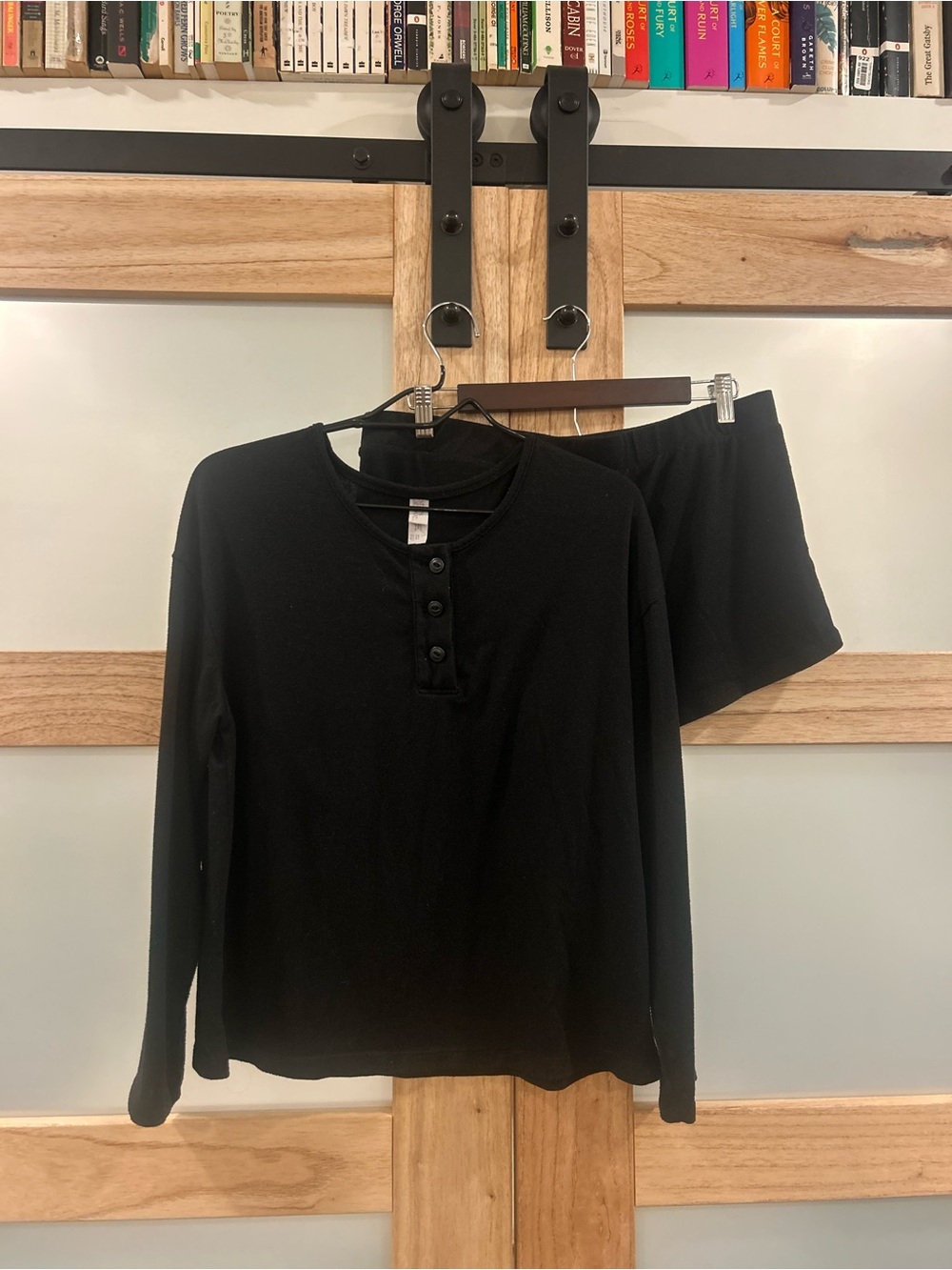 Target Black Long Sleeve Henley Top and Shorts Pajama Set